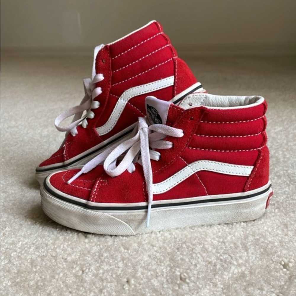 Vans Kids Red and White Sk8-Hi Sneakers